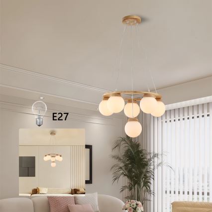 Brilagi - Żyrandol na lince VISBY WOOD 6xE27/60W/230V śr. 58 cm kauczukowiec