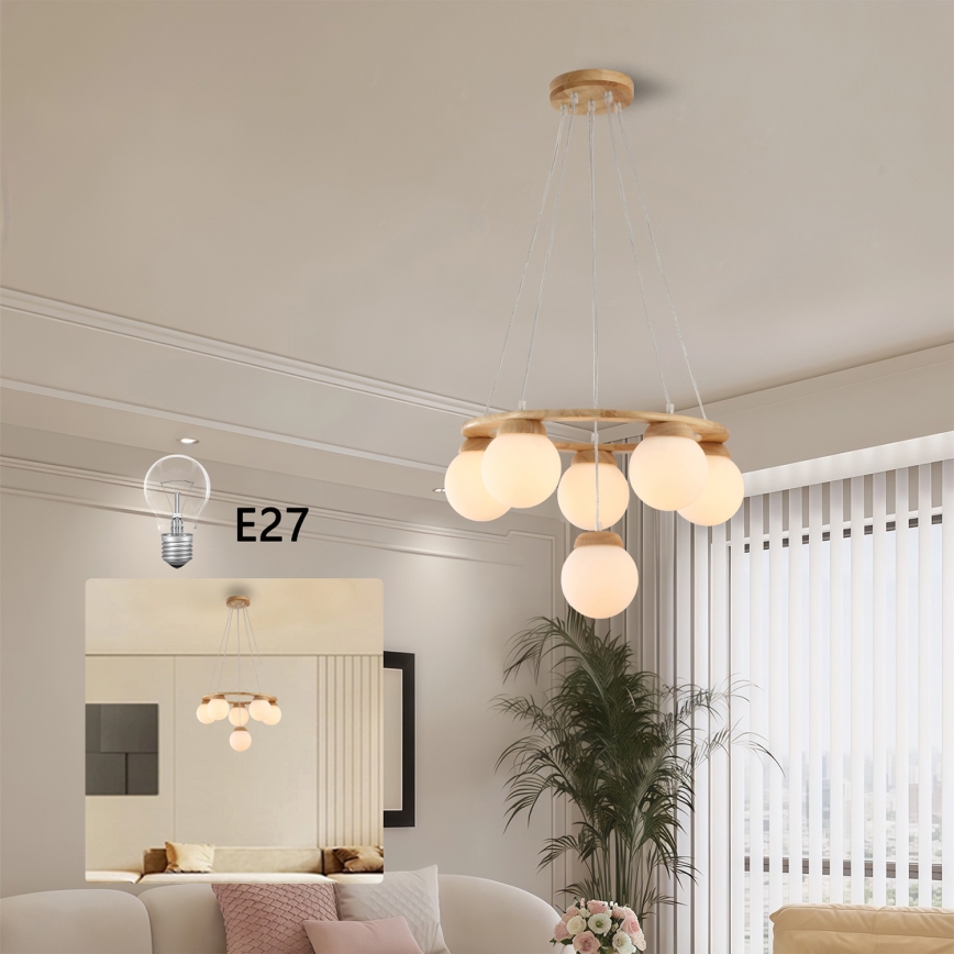 Brilagi - Żyrandol na lince VISBY WOOD 6xE27/60W/230V śr. 58 cm kauczukowiec