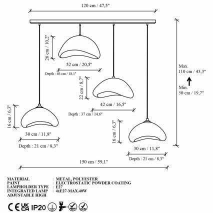 Brilagi - Żyrandol na lince WABI SABI 4xE27/40W/230V biały