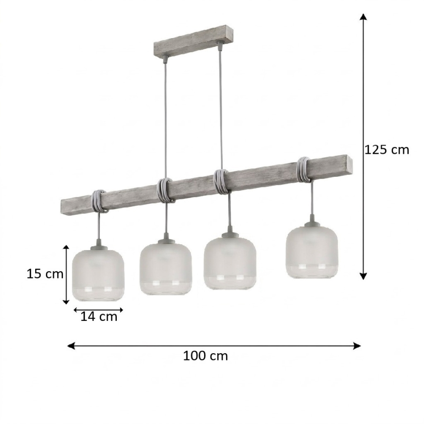 BRILAGI - Żyrandol na lince WOOD GLASS 4xE27/60W/230V sosna/szary/biały