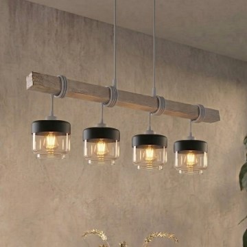 BRILAGI - Żyrandol na lince WOOD GLASS 4xE27/60W/230V sosna/szary/dymny brąz