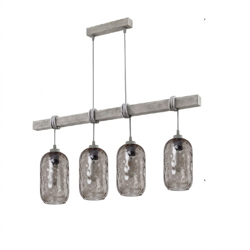 BRILAGI - Żyrandol na przewodzie WOOD GLASS 4xE27/60W/230V sosna/szary/dymny szary