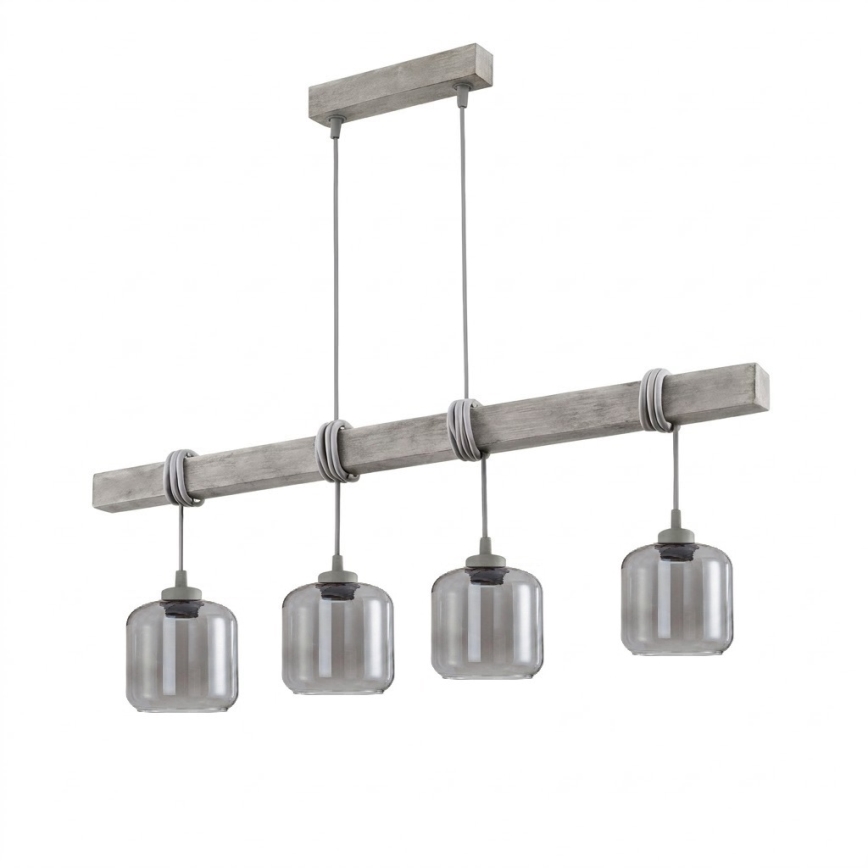BRILAGI - Żyrandol na lince WOOD GLASS 4xE27/60W/230V sosna/szary/dymnoszary