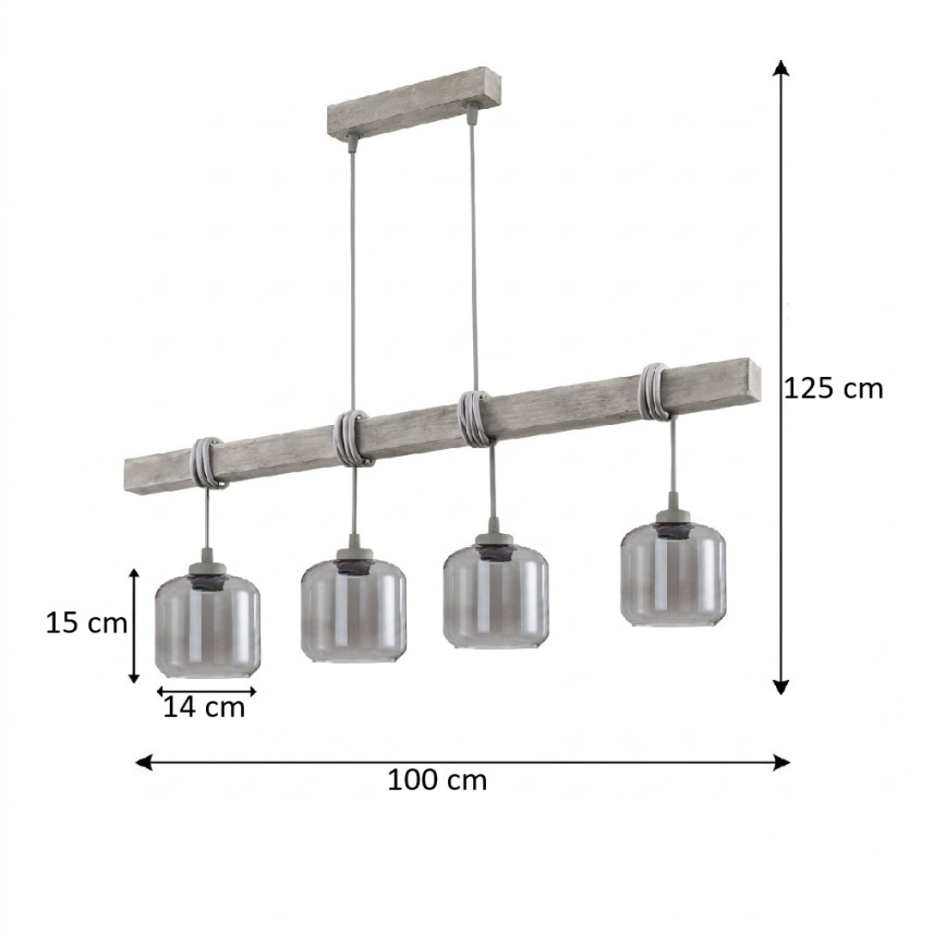 BRILAGI - Żyrandol na lince WOOD GLASS 4xE27/60W/230V sosna/szary/dymnoszary