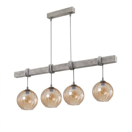 BRILAGI - Żyrandol na linkach WOOD GLASS 4xE27/60W/230V sosna/szary/dymny brąz