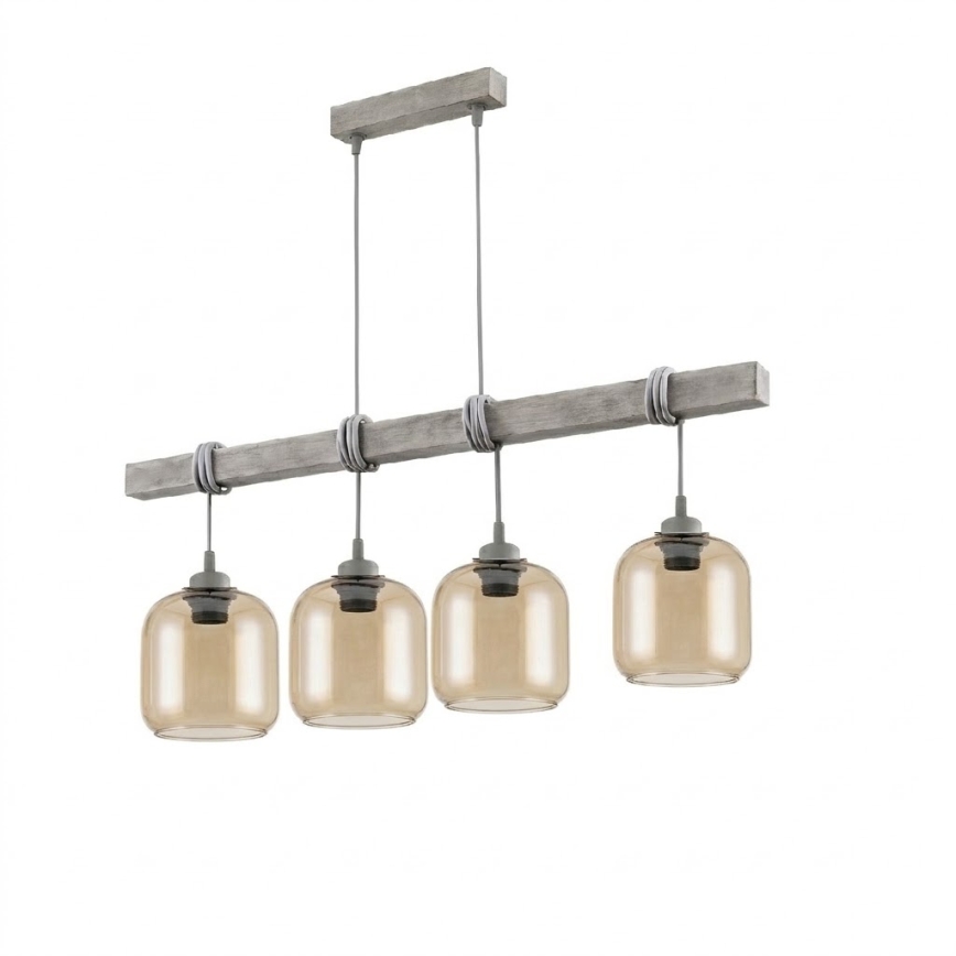 BRILAGI - Lampa wisząca na lince WOOD GLASS 4xE27/60W/230V sosna/szary/przydymiony brąz