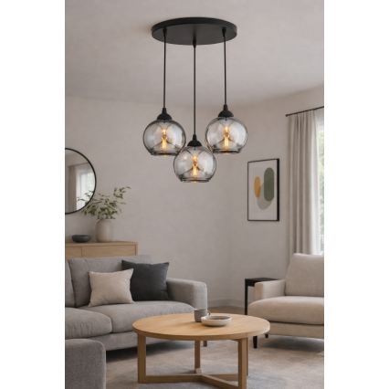 Brilagi - Żyrandol na linkach DIOR 3xE27/60W/230V czarny/dymny szary