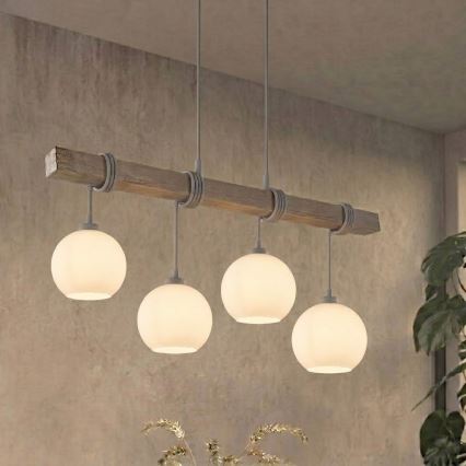 BRILAGI - Żyrandol na linkach WOOD GLASS 4xE27/60W/230V sosna/szary/biały