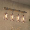 BRILAGI - Żyrandol na linkach WOOD GLASS 4xE27/60W/230V sosna/szary/przydymiony brąz