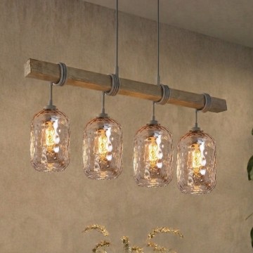 BRILAGI - Żyrandol na linkach WOOD GLASS 4xE27/60W/230V sosna/szary/przydymiony brąz