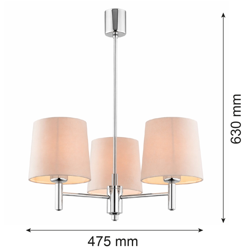 Brilagi - Żyrandol na pręcie MONTE 3xE27/60W/230V beżowy/błyszczący chrom