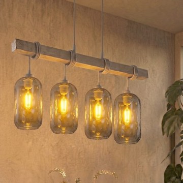 BRILAGI - Żyrandol na przewodzie WOOD GLASS 4xE27/60W/230V sosna/szary/dymny szary