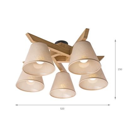 Brilagi - Żyrandol natynkowy ANTHONY 5xE14/40W/230V dąb/beżowy