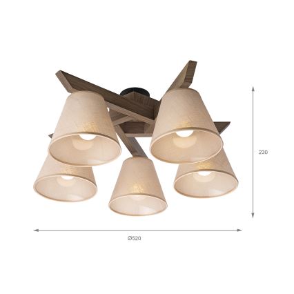 Brilagi - Żyrandol natynkowy ANTHONY 5xE14/40W/230V dąb/beżowy