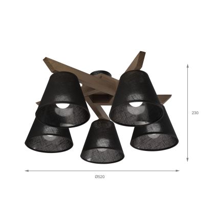 Brilagi - Żyrandol natynkowy ANTHONY 5xE14/40W/230V dąb/czarny
