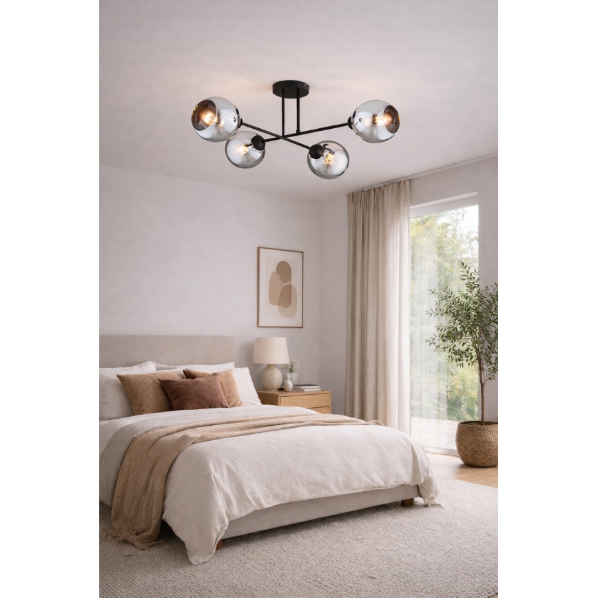 Brilagi - Żyrandol przysufitowy DIOR 4xE27/60W/230V czarny/przydymiony szary