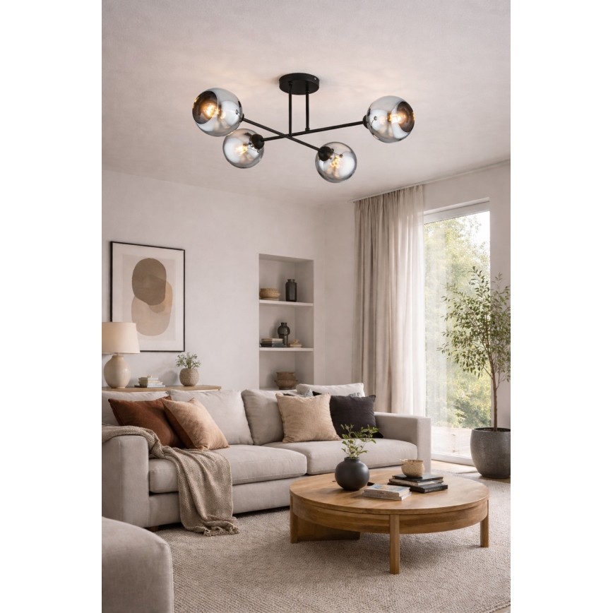 Brilagi - Żyrandol przysufitowy DIOR 4xE27/60W/230V czarny/przydymiony szary