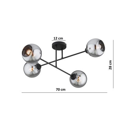 Brilagi - Żyrandol przysufitowy DIOR 4xE27/60W/230V czarny/przydymiony szary