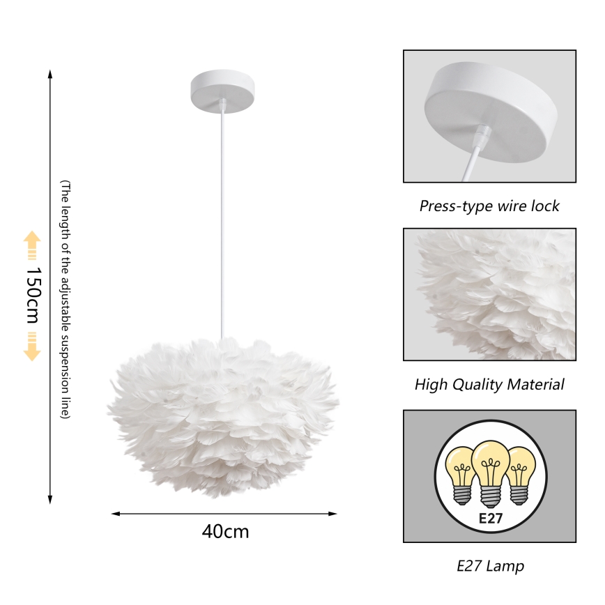 Brilagi - Żyrandol wiszący na przewodzie FEATHER 3xE27/40W/230V, średnica 40 cm, biały
