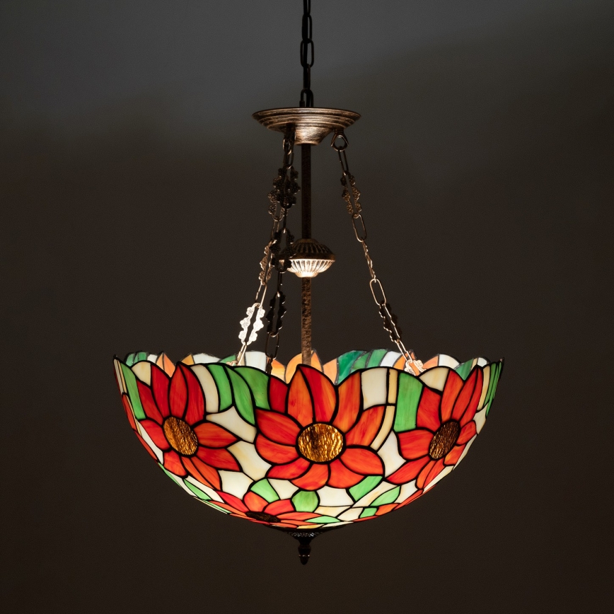Brilagi - żyrandol witrażowy Tiffany na łańcuchu SUNFLOWER 3xE27/60W/230V śr. 50 cm