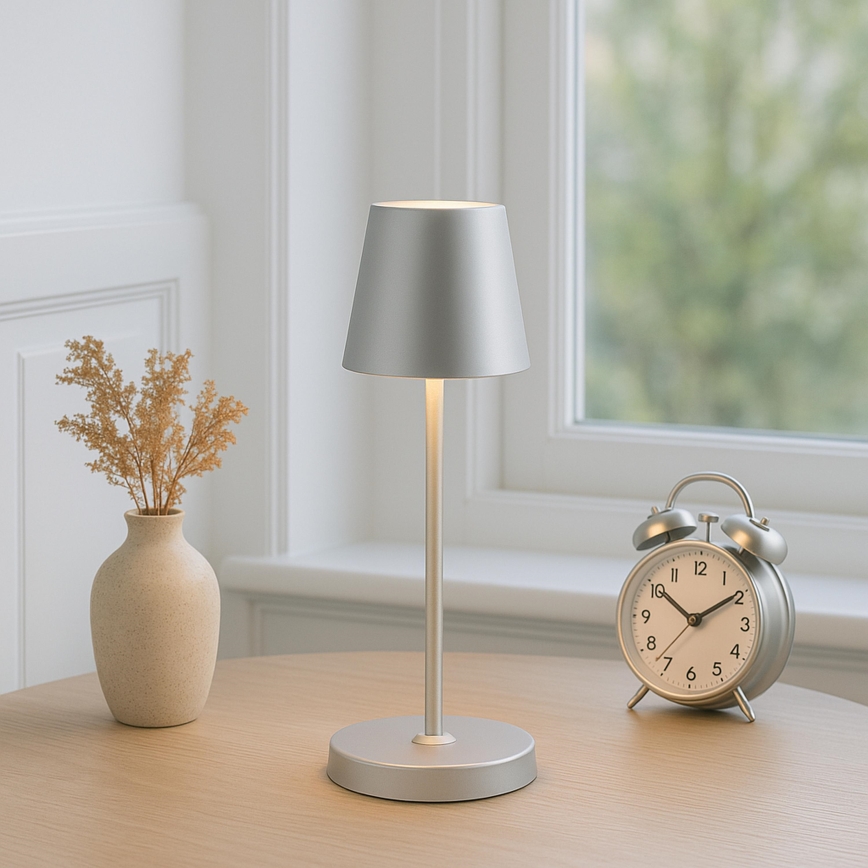 Brilliant - LED ściemnialna, ładowalna, dotykowa lampa stołowa zewnętrzna ELORA LED/2,5W/5V 2700K 2600 mAh IP44 srebrna