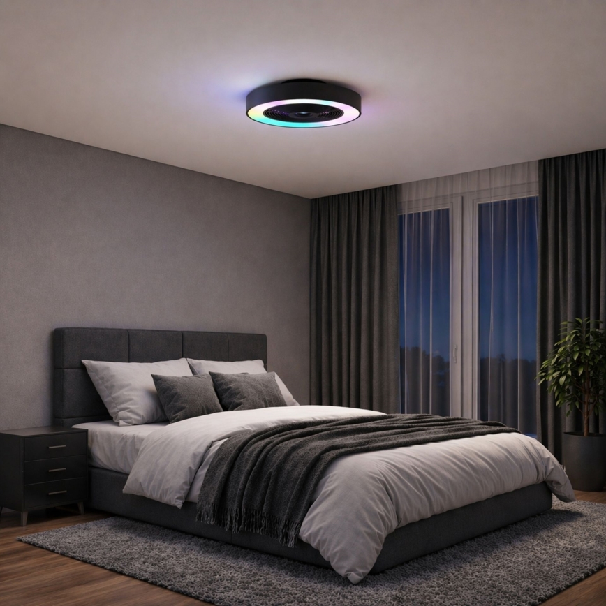 Brilliant - ściemnialna lampa sufitowa LED RGBW z wentylatorem CATANIA LED/37W/230V 2700-6500K śr. 48,6 cm czarna + zdalne sterowanie