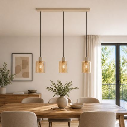 Brilliant - Lampa wisząca na lince LYSKA 3xE27/20W/230V kremowy/dymny beżowy