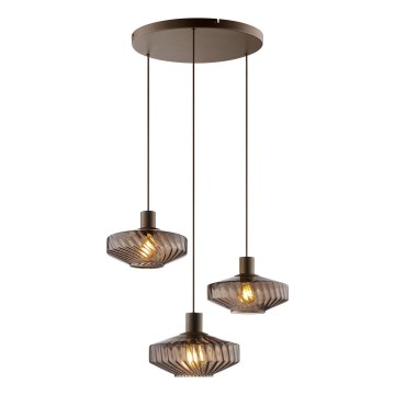 Brilliant - Lampa wisząca na linkach LYN 3xE27/20W/230V, śr. 69 cm, kolor: brązowy/dymiony brąz
