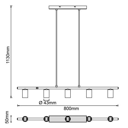 Brilliant - Lampa wisząca na linku KERRY 5xE27/40W/230V czarny/mosiądz