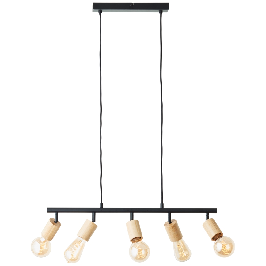 Brilliant - Lampa wisząca na przewodzie TIFFANY 5xE27/28W/230V czarna/bambus