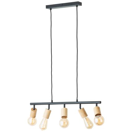Brilliant - Lampa wisząca na przewodzie TIFFANY 5xE27/28W/230V czarna/bambus