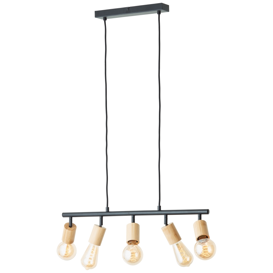 Brilliant - Lampa wisząca na przewodzie TIFFANY 5xE27/28W/230V czarna/bambus
