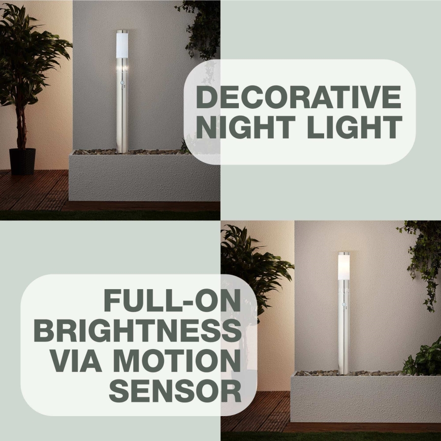 Brilliant - Lampa zewnętrzna LED z czujnikiem LEIGH LED/0,9W/230V + 1xE27/11W 80 cm IP44 chrom błyszczący