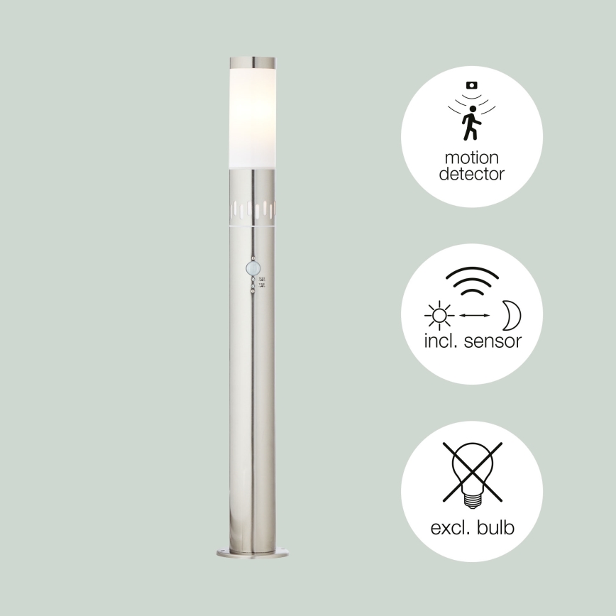 Brilliant - Lampa zewnętrzna LED z czujnikiem LEIGH LED/0,9W/230V + 1xE27/11W 80 cm IP44 chrom błyszczący