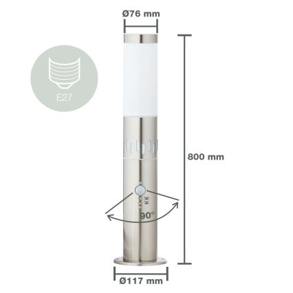 Brilliant - Lampa zewnętrzna LED z czujnikiem LEIGH LED/0,9W/230V + 1xE27/11W 80 cm IP44 chrom błyszczący