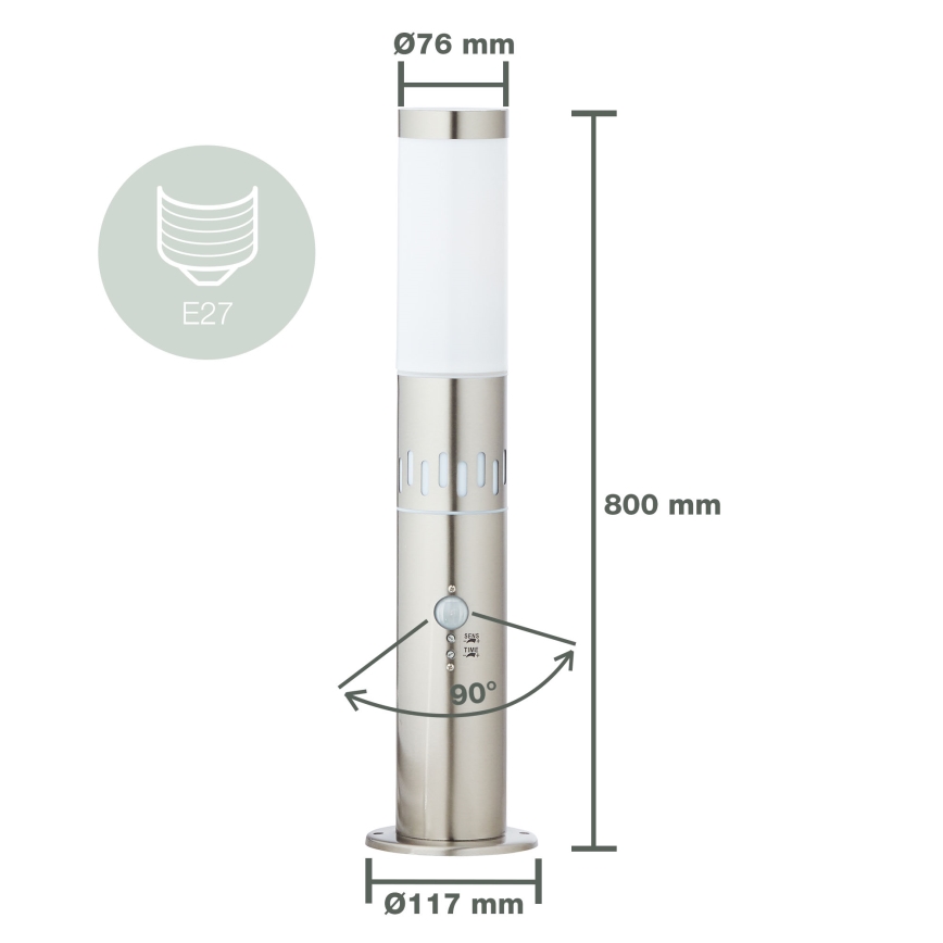 Brilliant - Lampa zewnętrzna LED z czujnikiem LEIGH LED/0,9W/230V + 1xE27/11W 80 cm IP44 chrom błyszczący