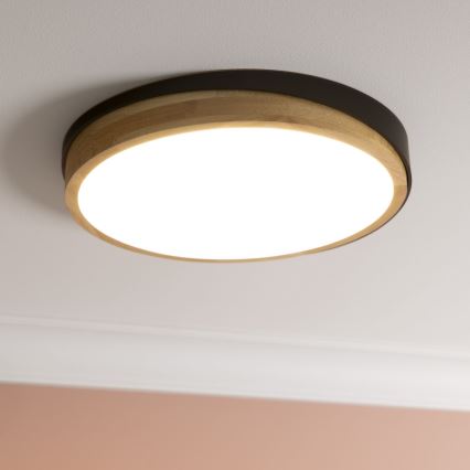 Brilliant - LED Plafon ściemnialny BAARLO LED/24W/230V śr. 35 cm czarny/figowiec - FSC certyfikowano