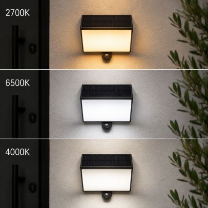 Brilliant - LED solarny kinkiet z czujnikiem SIERRA LED/6W/3,7V 2700/4000/6500K 2000 mAh IP54 czarny