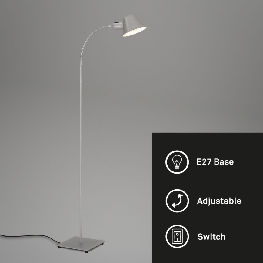 Brilo - Elastyczna lampa podłogowa 1xE27/10W/230V srebrny