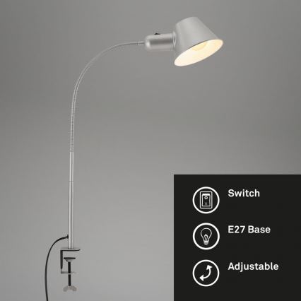 Brilo - Elastyczny Lampa stołowa z klipsem 1xE27/10W/230V srebrny