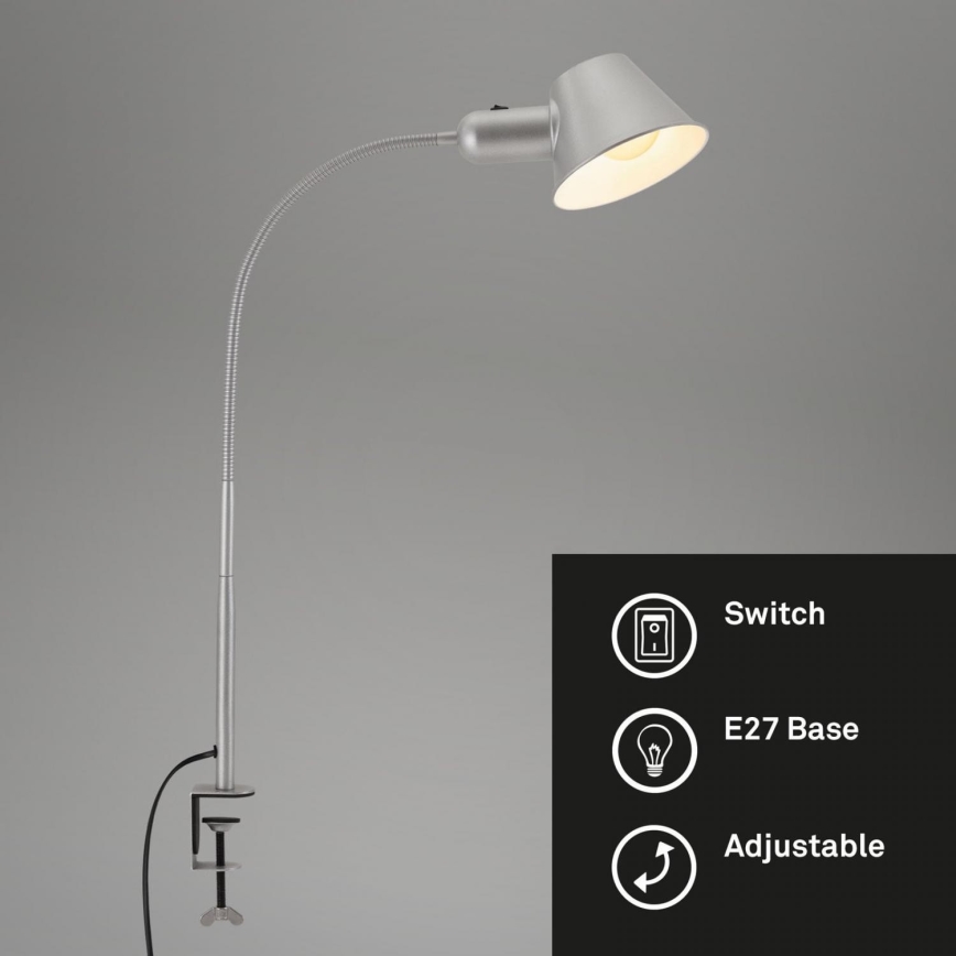 Brilo - Elastyczny Lampa stołowa z klipsem 1xE27/10W/230V srebrny