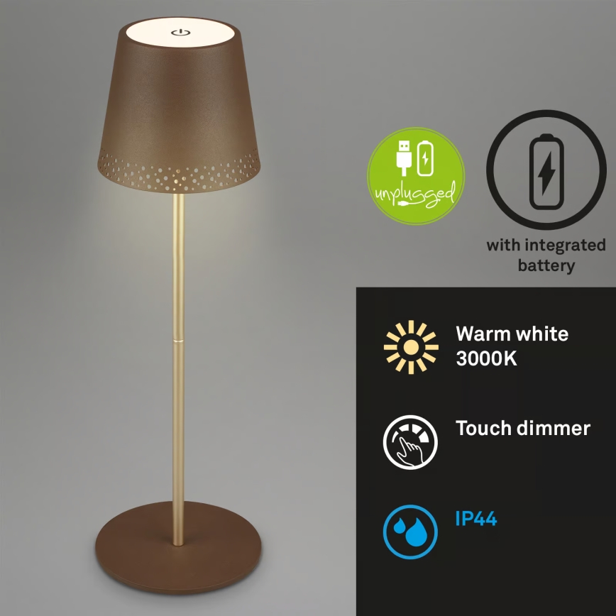 Brilo - LED ściemnialna ładowalna dotykowa zewnętrzna lampa stołowa KIKI LED/2,6W/5V IP44 2600 mAh brązowa