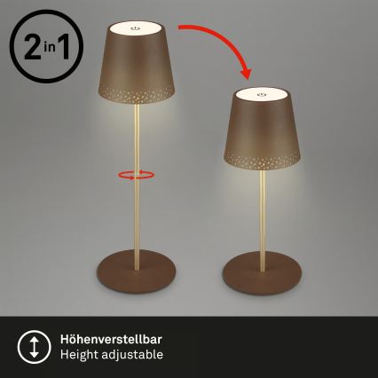 Brilo - LED ściemnialna ładowalna dotykowa zewnętrzna lampa stołowa KIKI LED/2,6W/5V IP44 2600 mAh brązowa