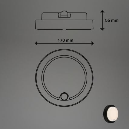 Brilo - ładowalny zewnętrzny kinkiet LED z czujnikiem, 4 W, 5 V, 4400 mAh, IP44, czarny