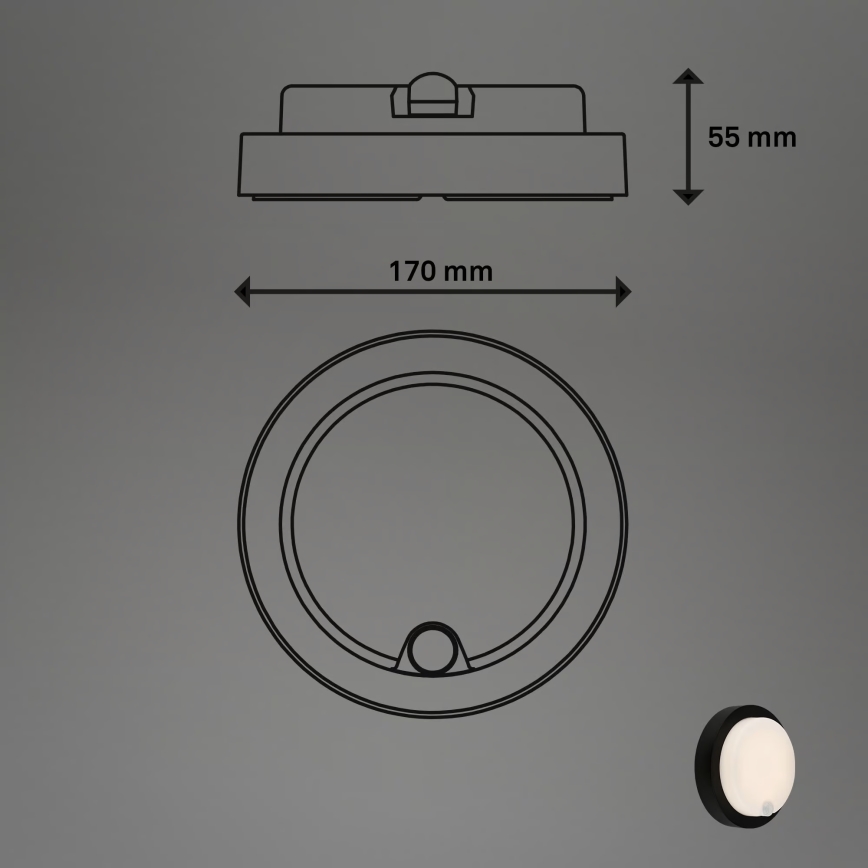 Brilo - ładowalny zewnętrzny kinkiet LED z czujnikiem, 4 W, 5 V, 4400 mAh, IP44, czarny