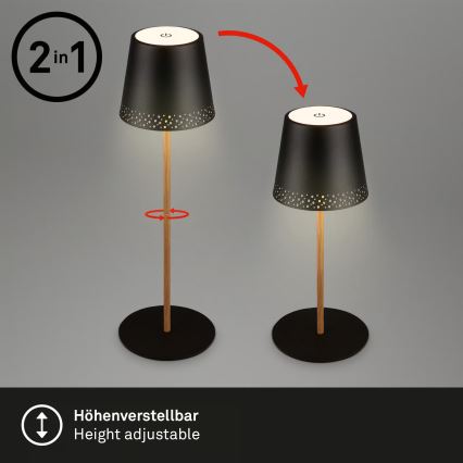 Brilo - ściemnialna ładowalna dotykowa zewnętrzna lampa stołowa KIKI LED/2,6W/5V IP44 2600 mAh czarna