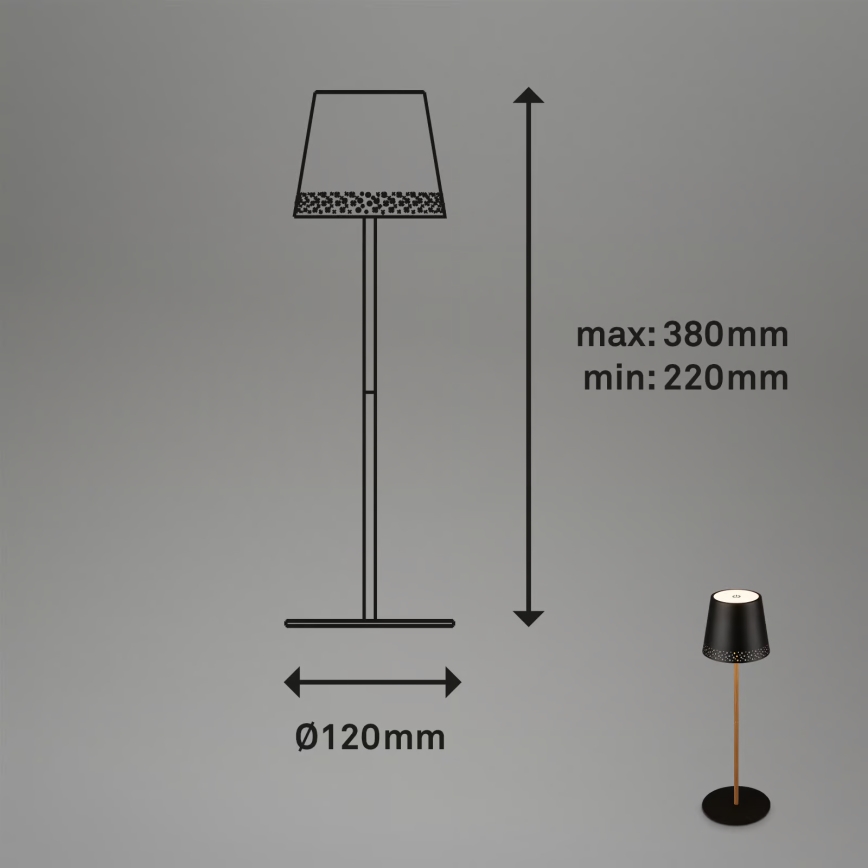 Brilo - ściemnialna ładowalna dotykowa zewnętrzna lampa stołowa KIKI LED/2,6W/5V IP44 2600 mAh czarna
