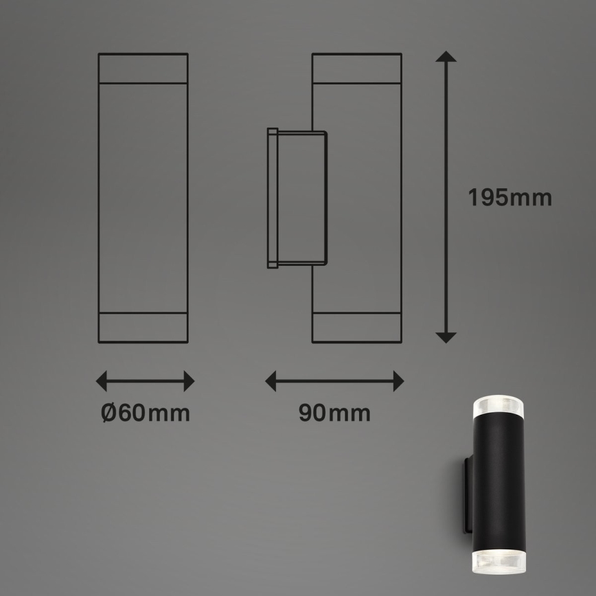 Brilo - LED Kinkiet zewnętrzny 2xGU10/4,7W/230V IP44 4000K czarny