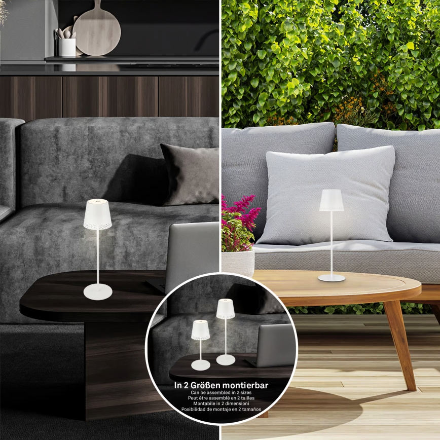 Brilo - ściemniana ładowalna dotykowa zewnętrzna lampa stołowa KIKI LED/2,6W/5V IP44 2600 mAh biała