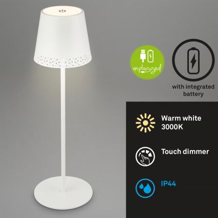 Brilo - ściemniana ładowalna dotykowa zewnętrzna lampa stołowa KIKI LED/2,6W/5V IP44 2600 mAh biała